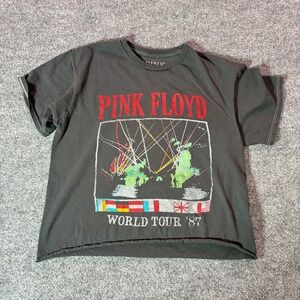 Pink Floyd World Tour 87 T Shirt Womens S Grey Cropped Band Tee
